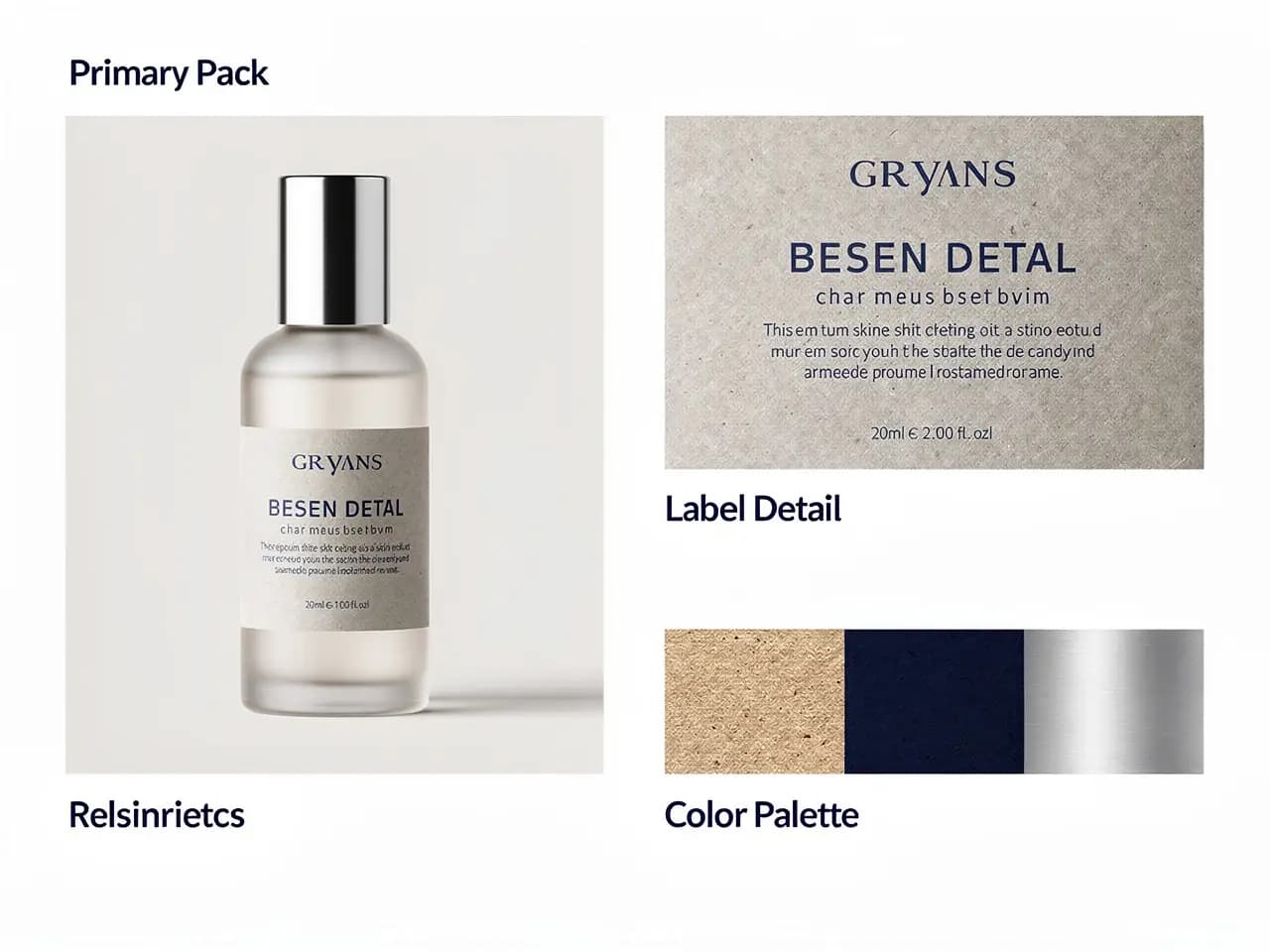 A packaging update board showing a stable product silhouette with a cleaner label direction and controlled palette.