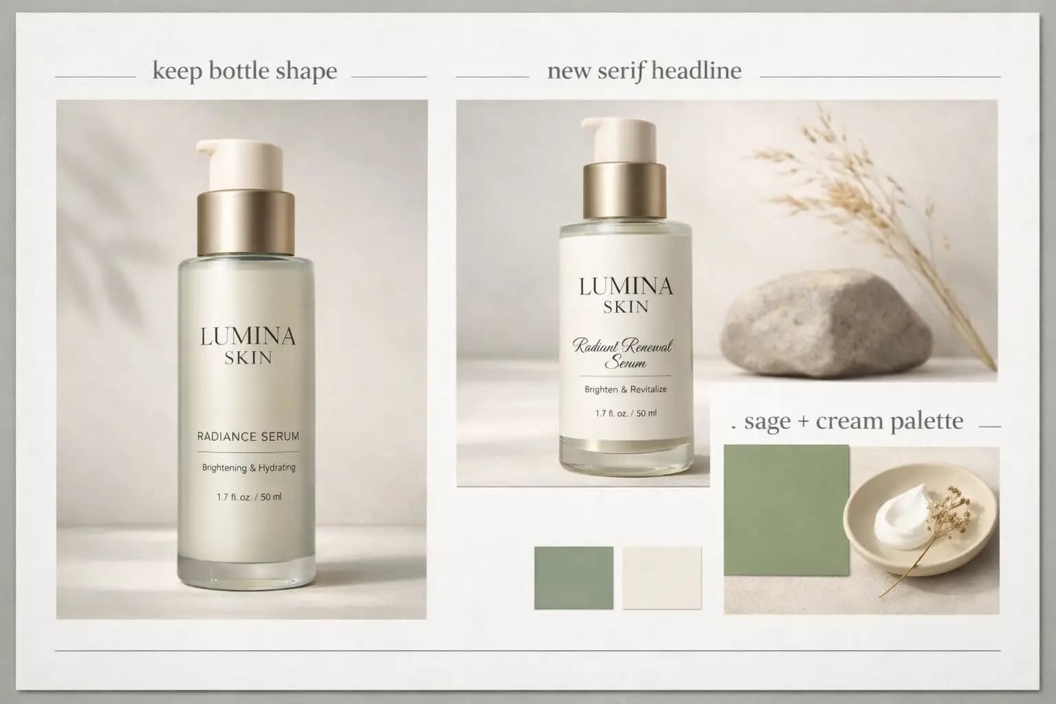 A refreshed packaging concept with a modern label system and streamlined product presentation.