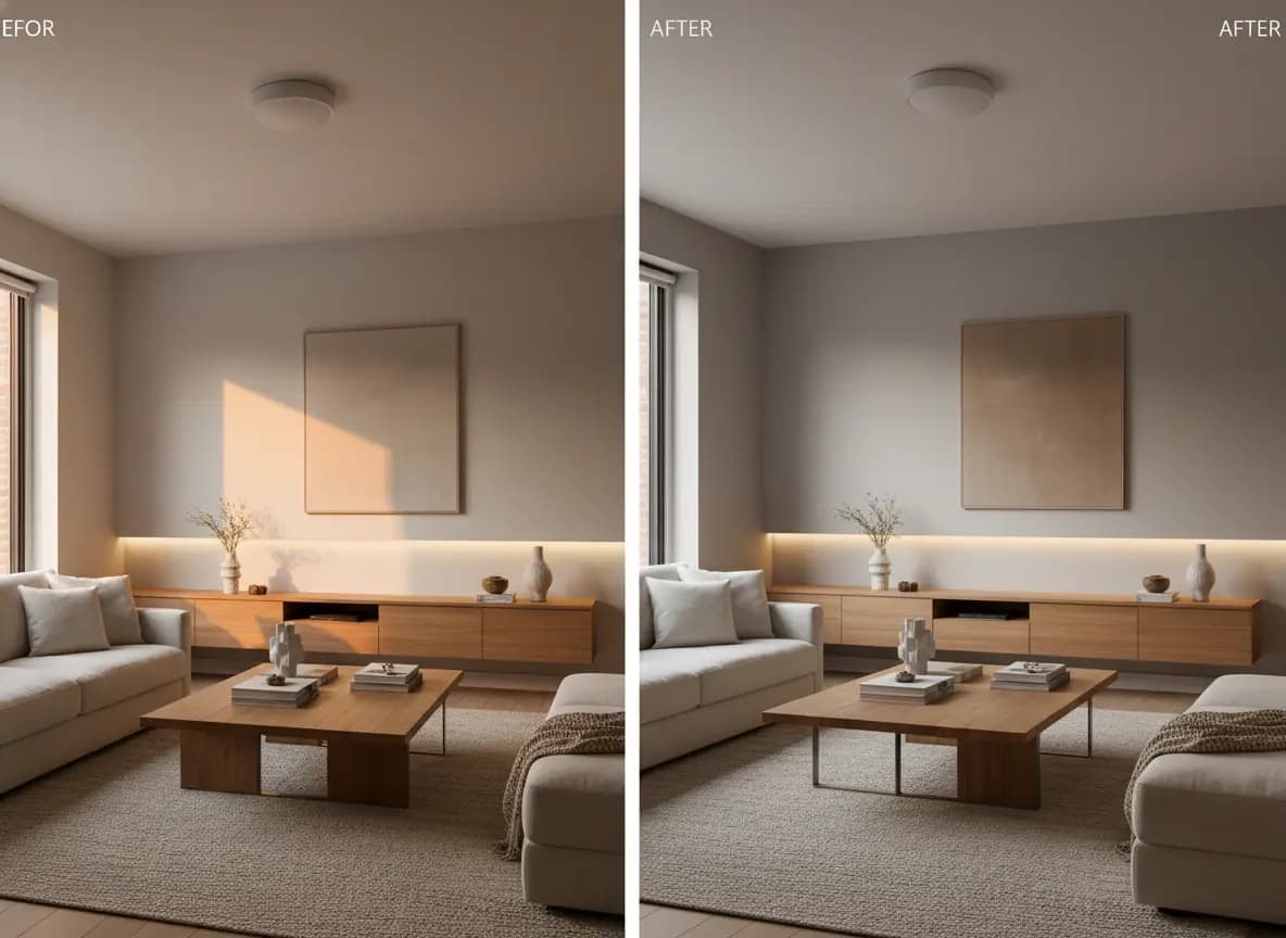 A quick living-room refresh edit with warmer materials and a sleeker styling approach.